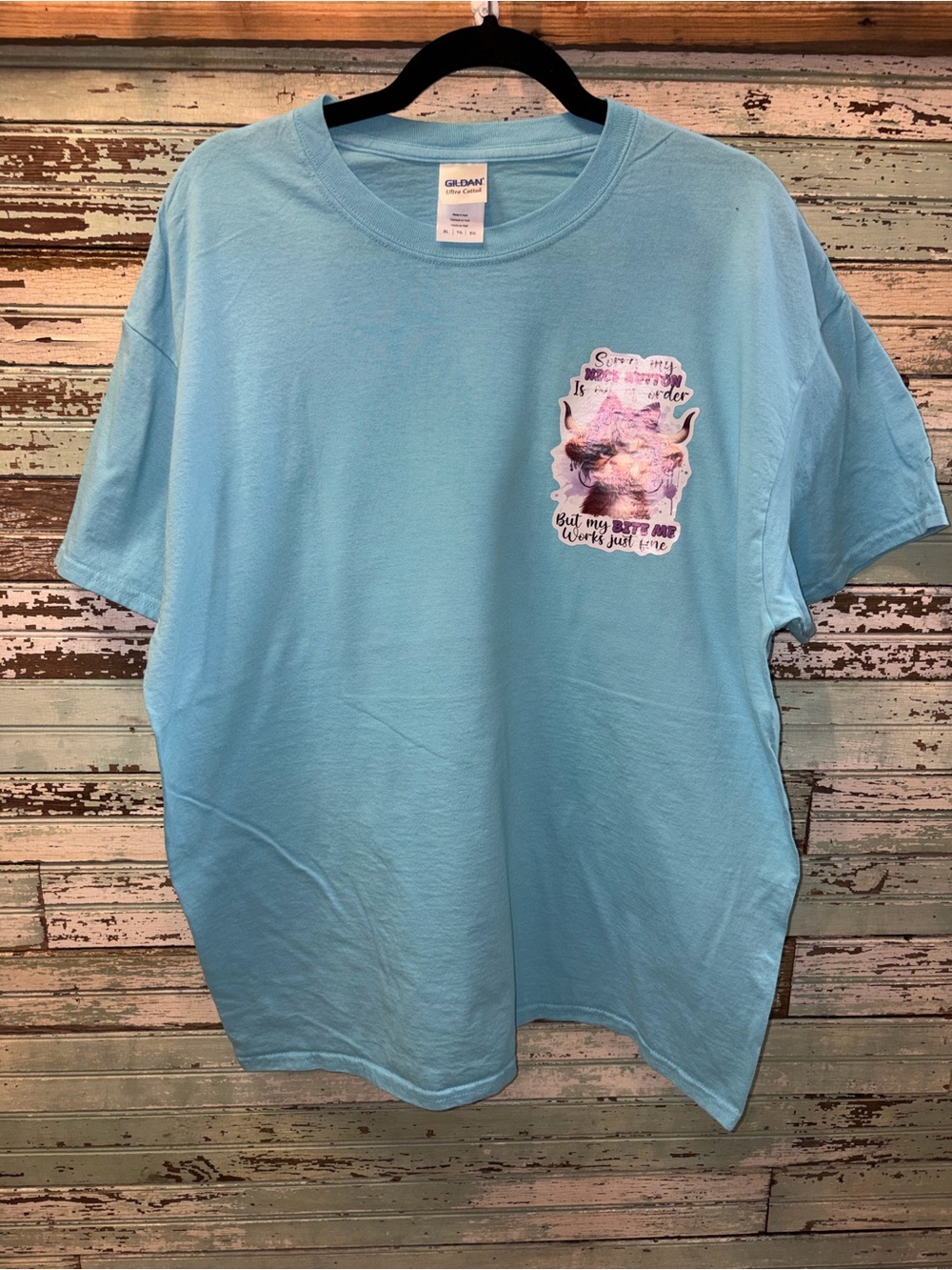 Gildan Sky Blue Tee with Colorful Highland Cox Graphic